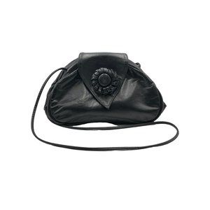 OHHI Ashley Women's Crossbody Clutch Bag  Black Leather Rosette Magnetic Snap